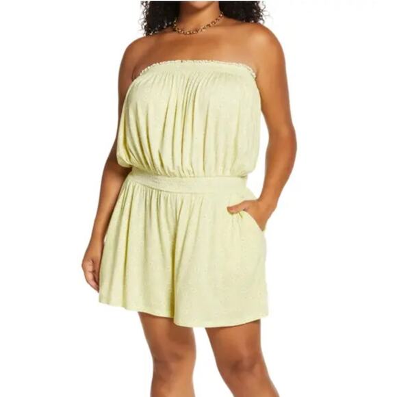 New BP Strapless Knit Romper Green Cream Myra Vine Floral Women's size XS - Picture 1 of 5